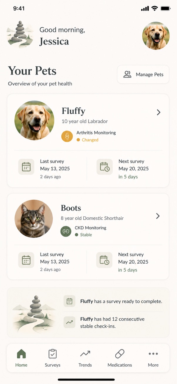 Cairn app showing condition monitoring and trend graphs